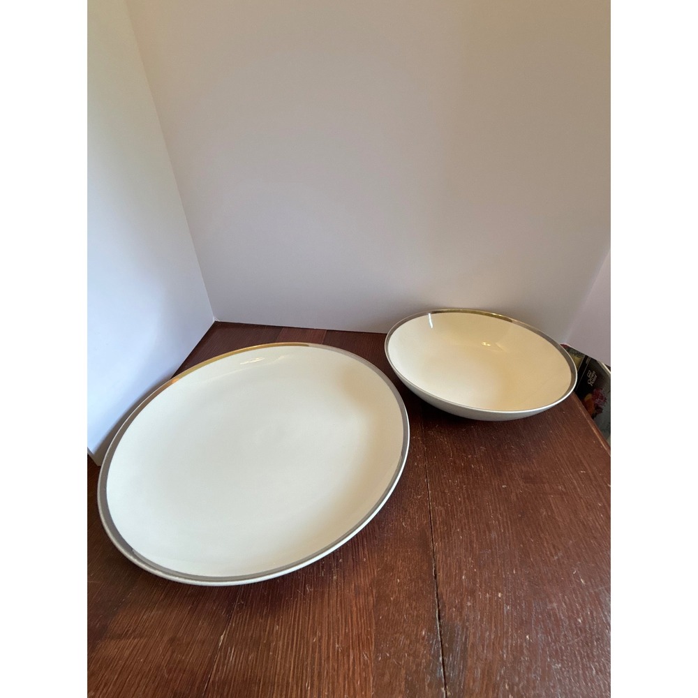 Empress China Modern Era 914 Serving Set Chop Plate & Bowl Platinum Trim Japan